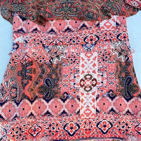 New Guess Orange and Pink Ruffled Mini Sundress - Picture 7 of 12